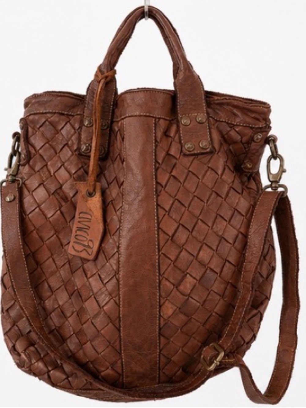 Woven Leather Shoulder Bag in Brown